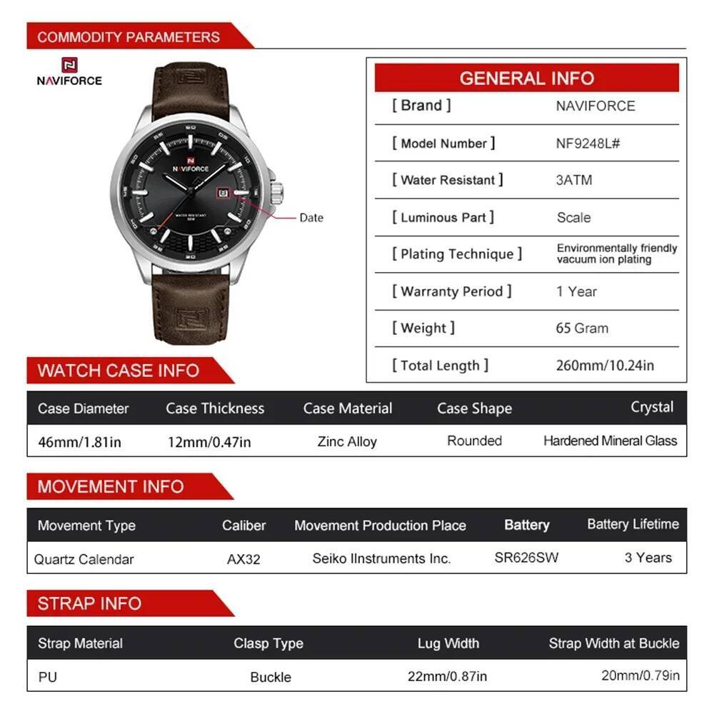 NAVIFORCE 9248L Elegant Men's  – обзор и цена Smartwatch Vintage Watches For Men