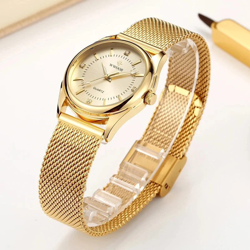 WWOOR Luxury Brand Dress Gold  – обзор и цена Mesh Stainless Strap